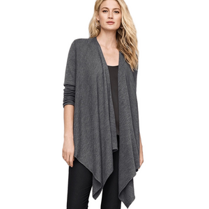 EILEEN Fisher Merino Wool Ribbed Loose Charcoal Grey Waterfall Cardigan SMALL